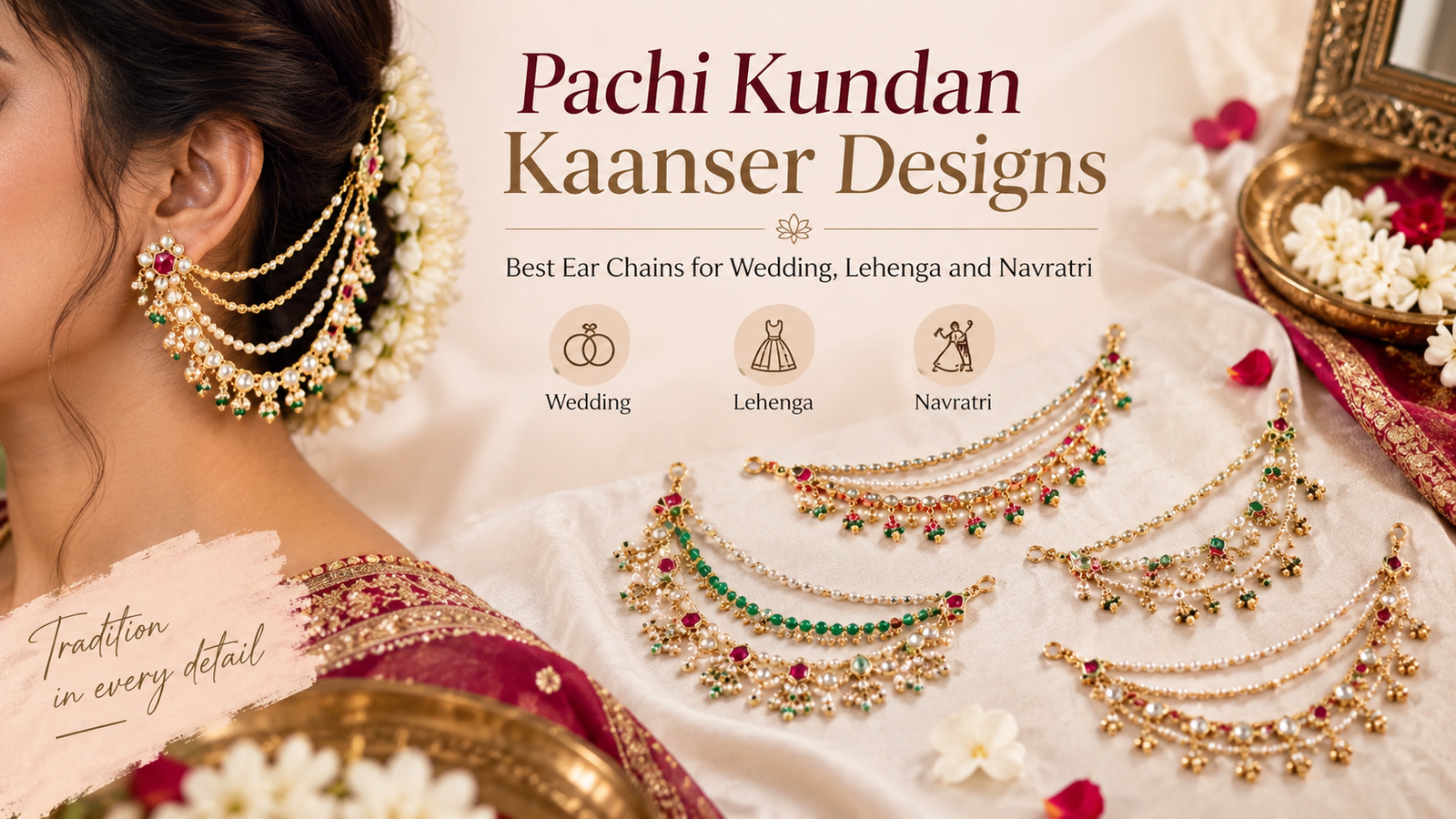 Pachi Kundan Kaanser Designs: Best Ear Chains for Wedding, Lehenga and Navratri
