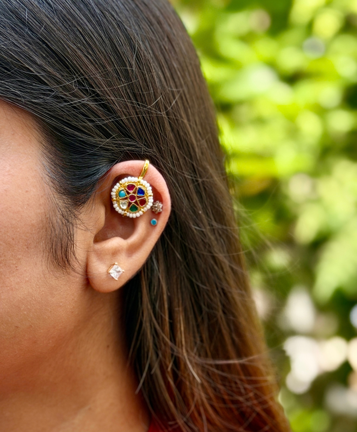 Multicolour Pachi Kundan Bugadi