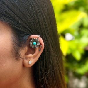 Turquoise Stone German Silver Bugadi
