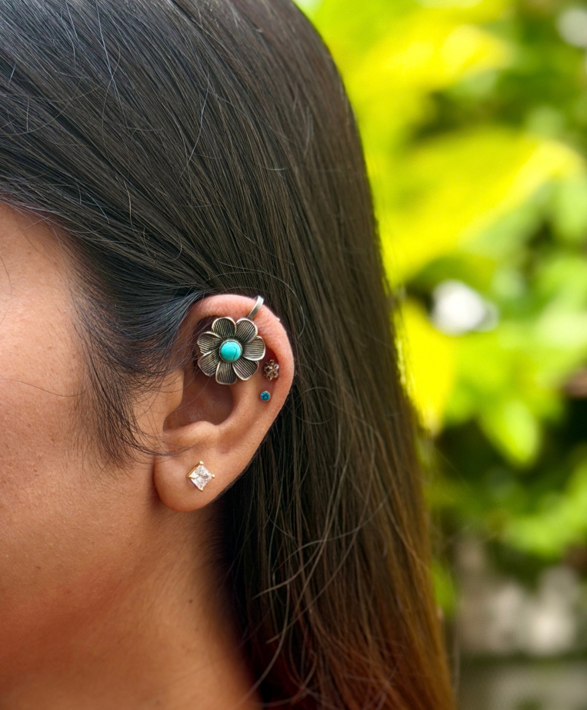 Turquoise Stone German Silver Bugadi