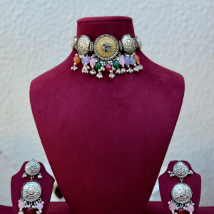 Multi Colour Beads German Silver Choker