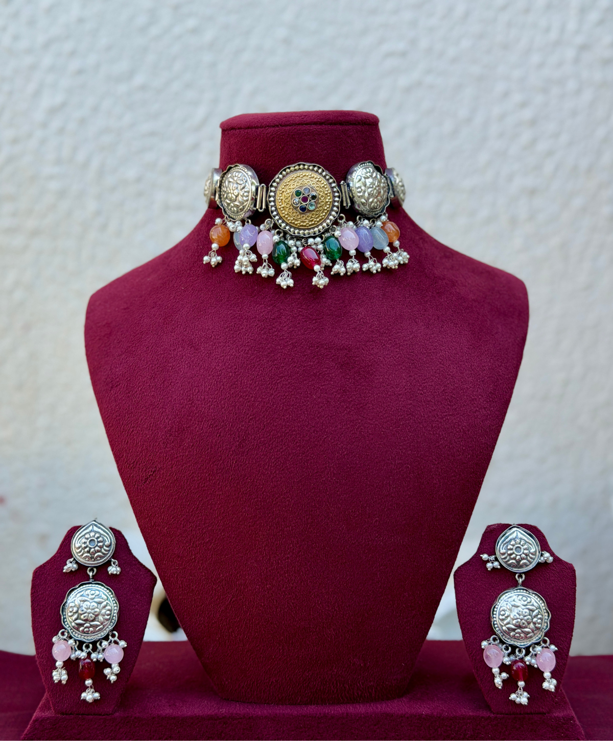 Multi Colour Beads German Silver Choker