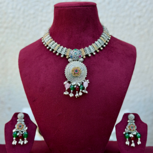 Multi Colour Dual Tone German Silver Necklace
