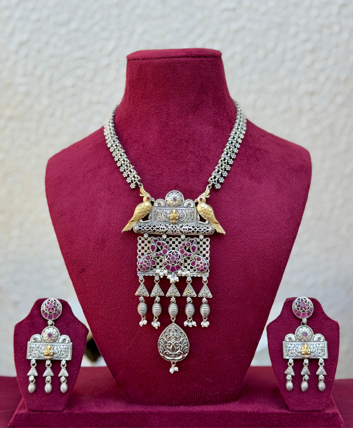 Ruby Dual Tone German Silver Long Set