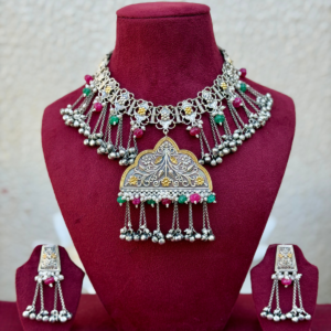 Ruby Green Dual Tone Ghungroo Necklace