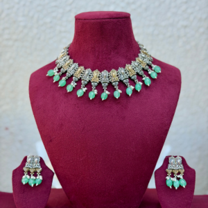 Green Beads Dualtone German Silver Necklace