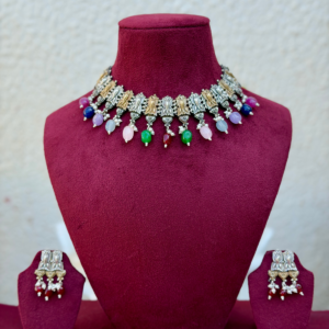 Multicoloured Beads Dual Tone German Silver Necklace