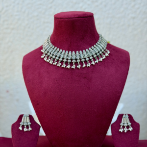 German Silver Plain Necklace With Moti Jhumki